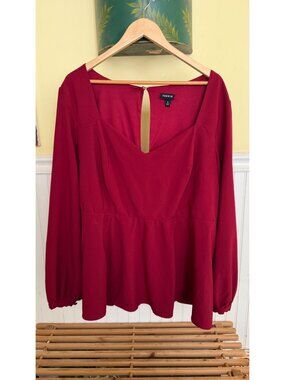Torrid Red Long Sleeve Keyhole Back Peplum Blouse Size 3x Plus